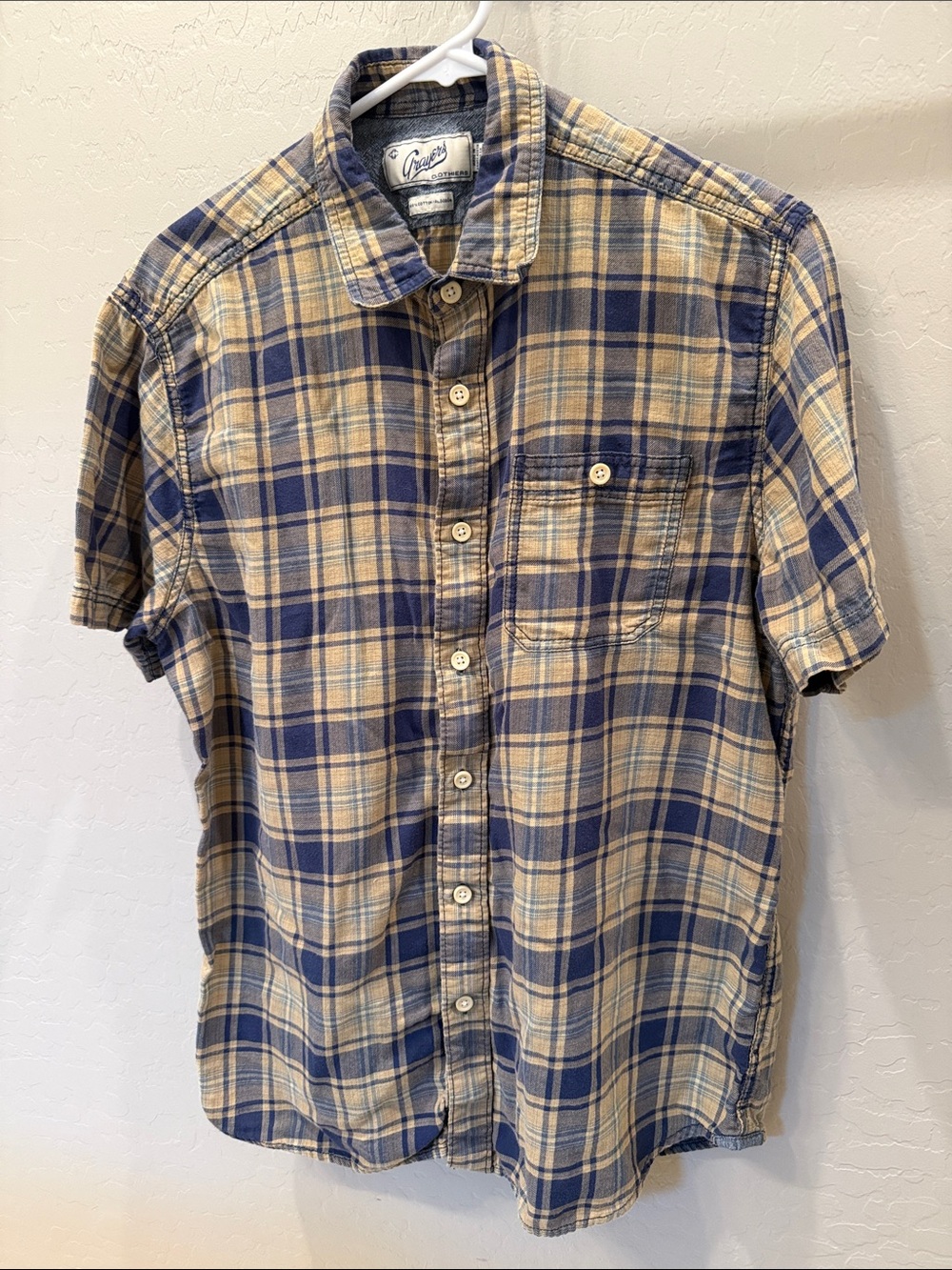 Grayers Blue & Tan Plaid Short-Sleeve Button-Down